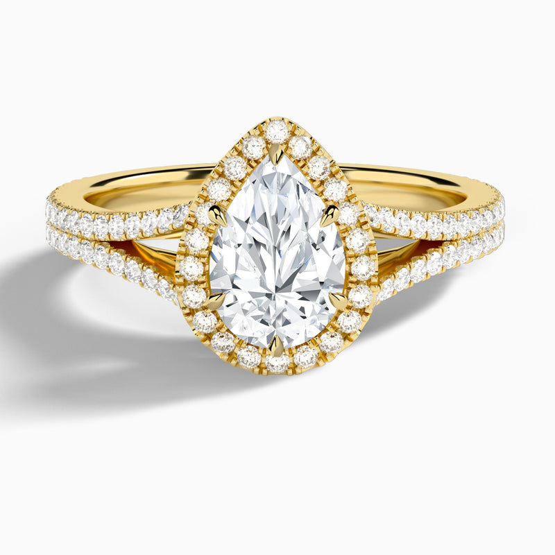 Pear Minerva Halo Lab Grown Diamond Engagement Ring In 14K Yellow Gold - Lucenjuri