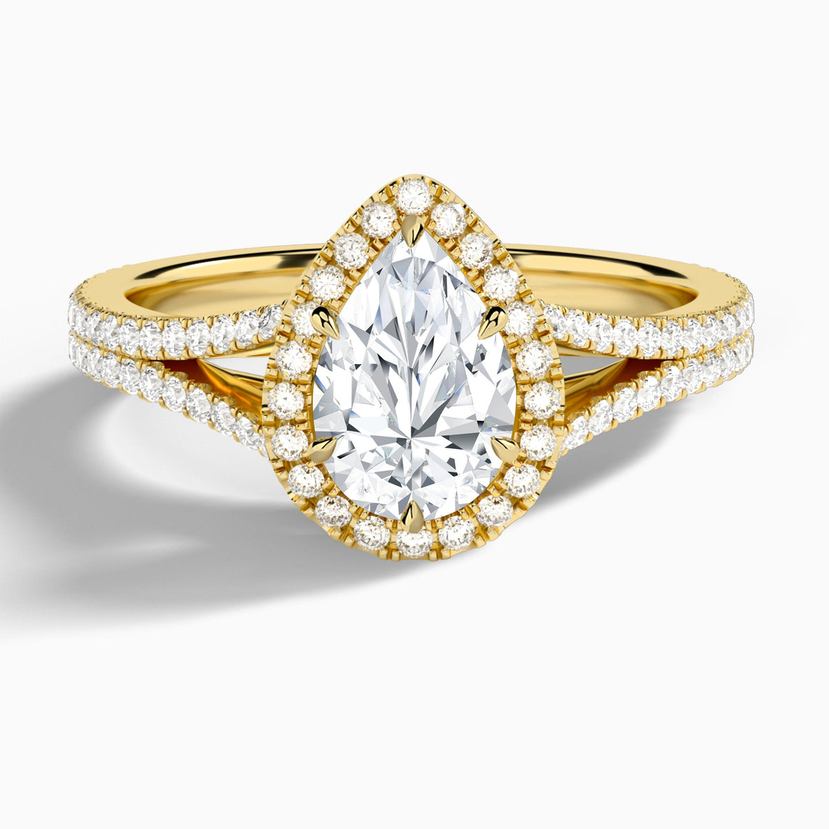 Pear Minerva Halo Lab Grown Diamond Engagement Ring In 14K Yellow Gold - Lucenjuri