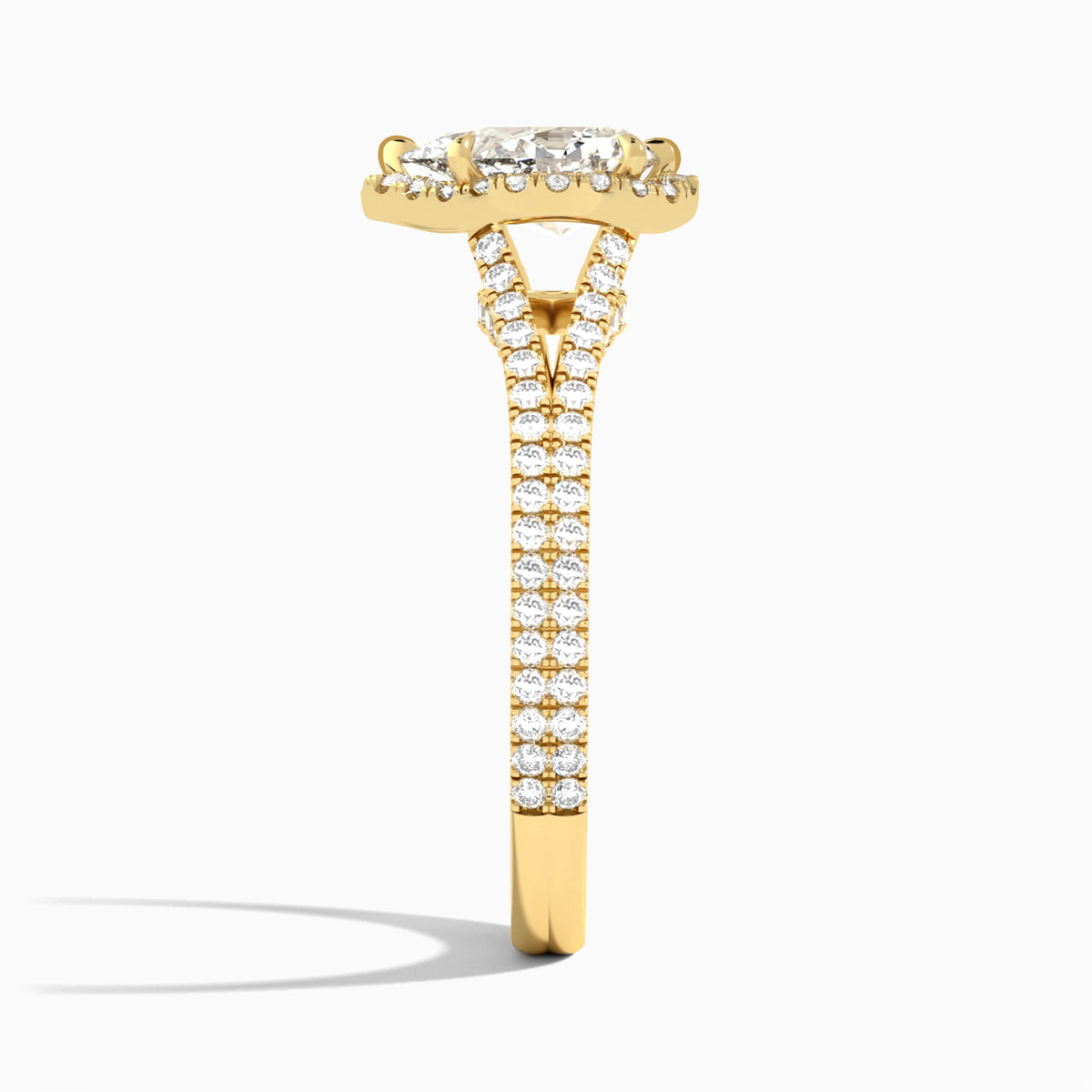Pear Minerva Halo Lab Grown Diamond Engagement Ring In 14K Yellow Gold, Side View