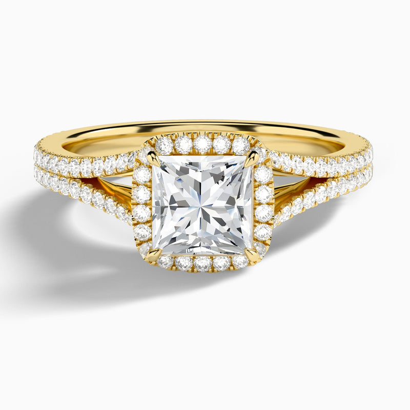 Princess Minerva Halo Lab Grown Diamond Engagement Ring In 14K Yellow Gold - Lucenjuri