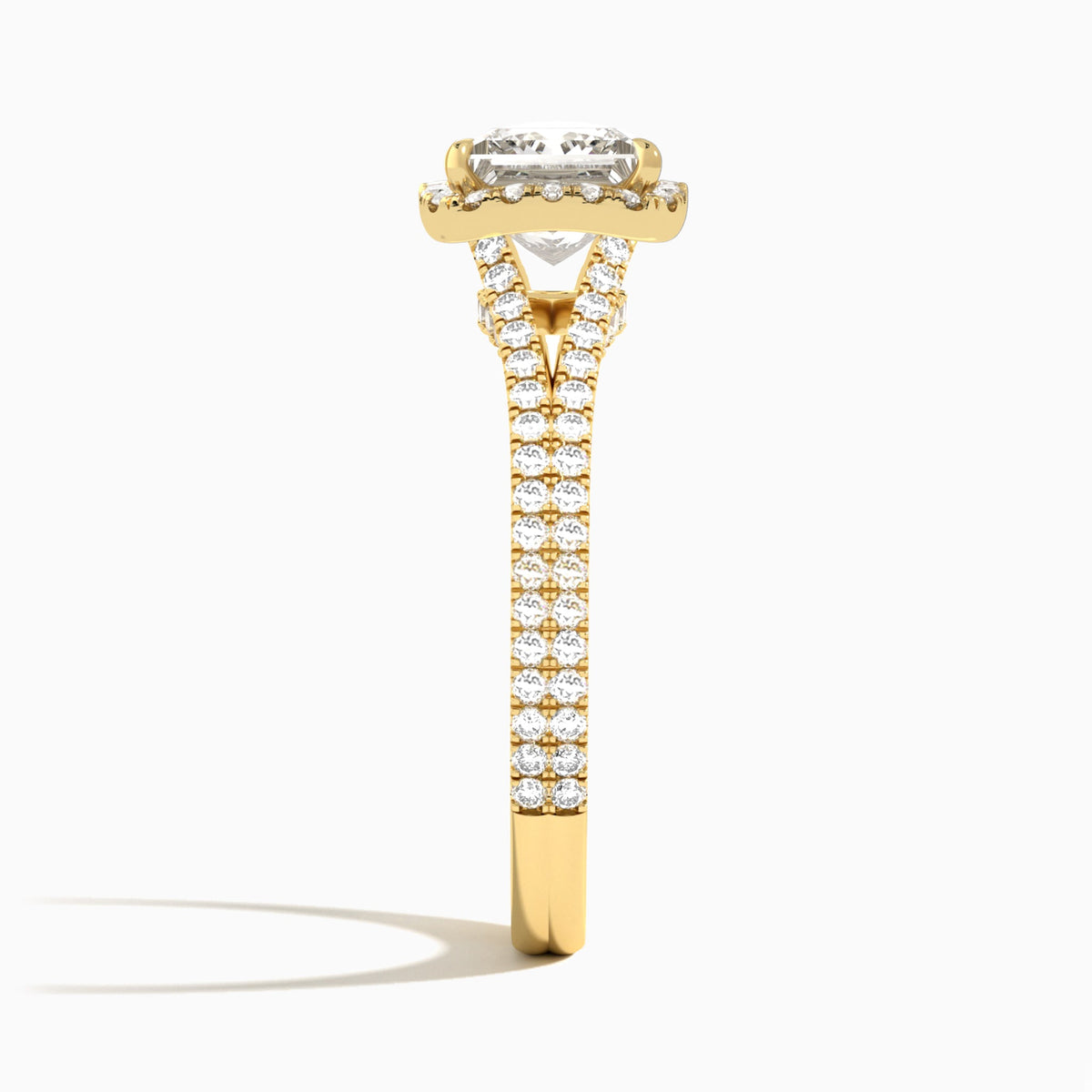 Princess Minerva Halo Lab Grown Diamond Engagement Ring In 18K Yellow Gold, Side View