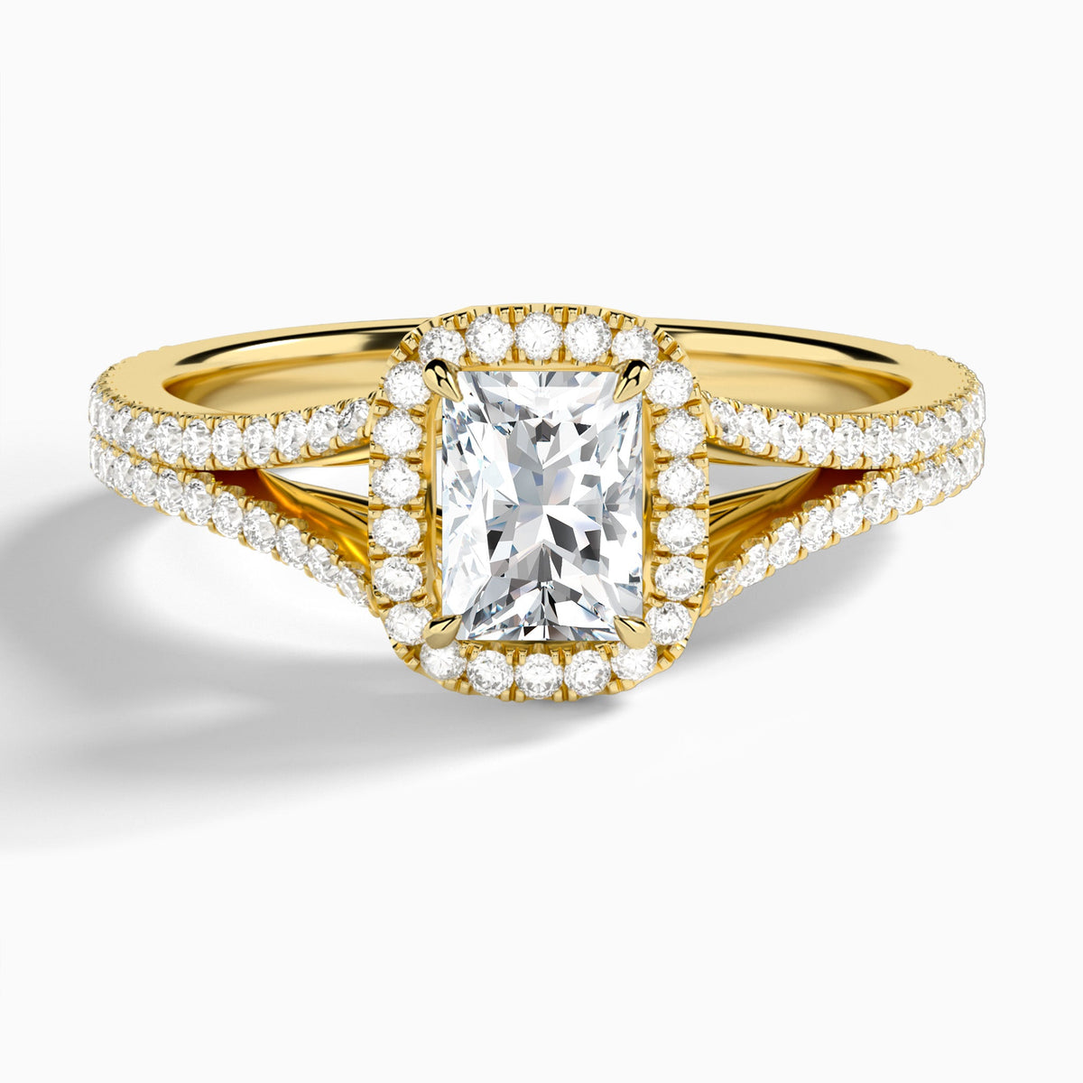 Radiant Minerva Halo Lab Grown Diamond Engagement Ring In 18K Yellow Gold - Lucenjuri