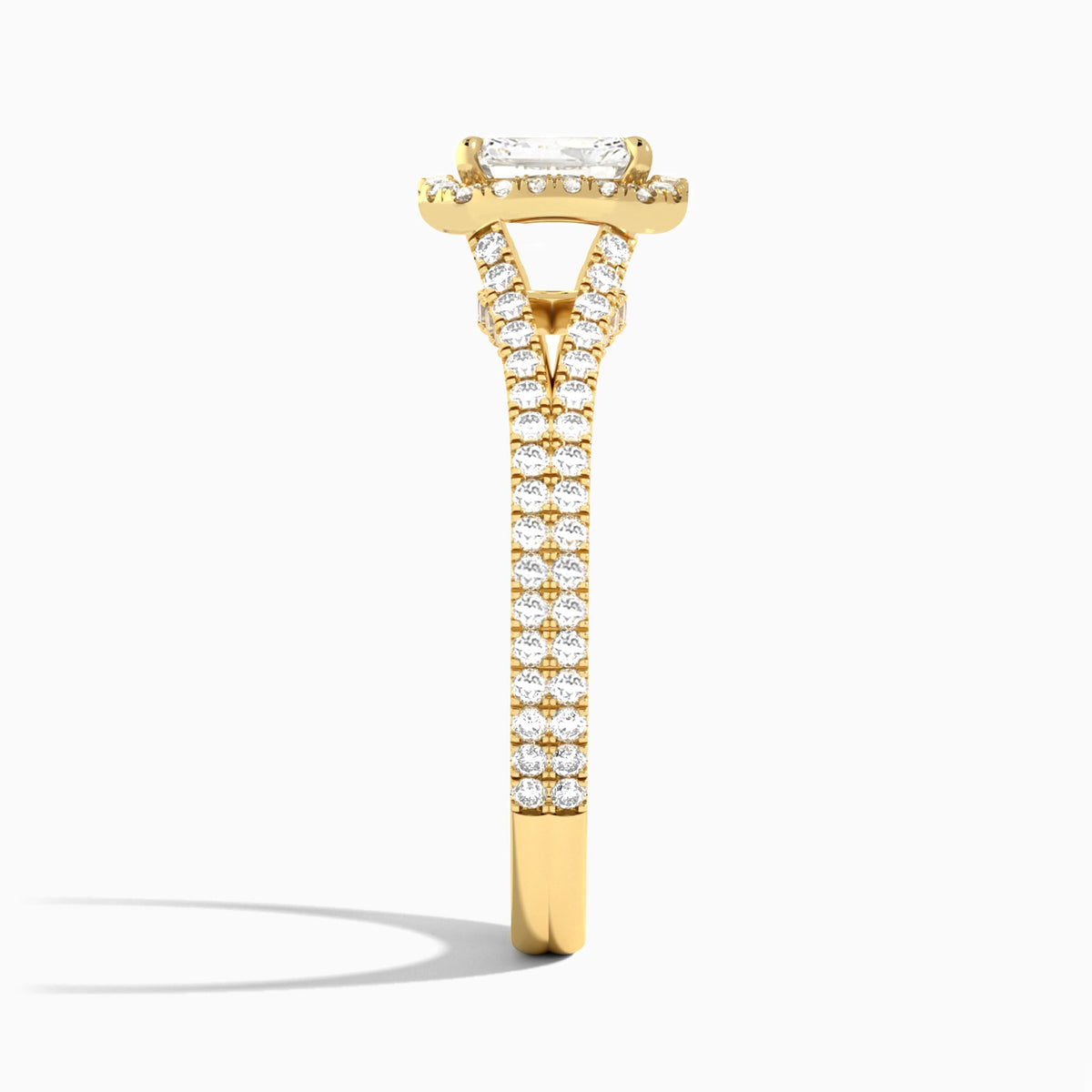 Radiant Minerva Halo Lab Grown Diamond Engagement Ring In 18K Yellow Gold, Side View