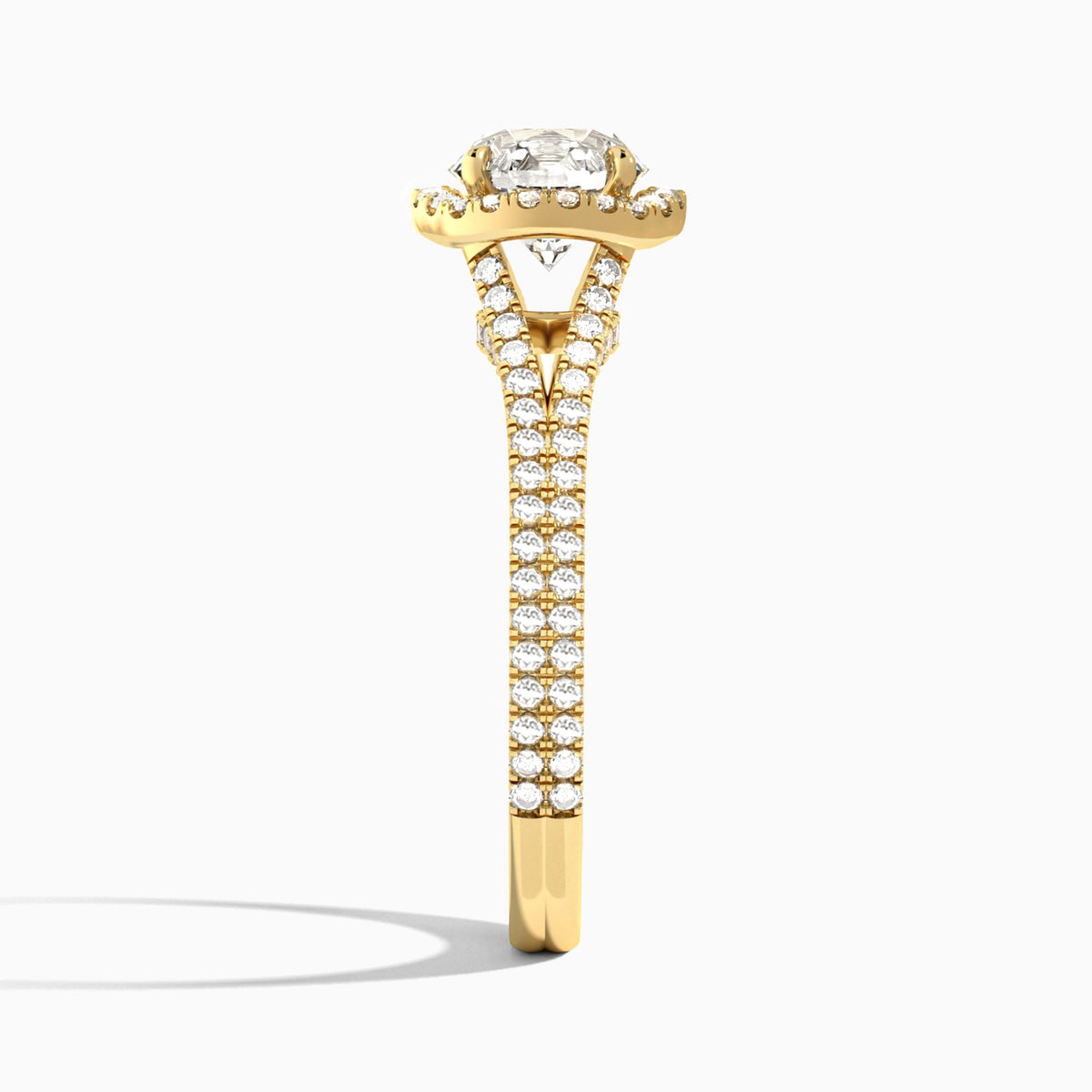 Round Minerva Halo Lab Grown Diamond Engagement Ring In 18K Yellow Gold, Side View