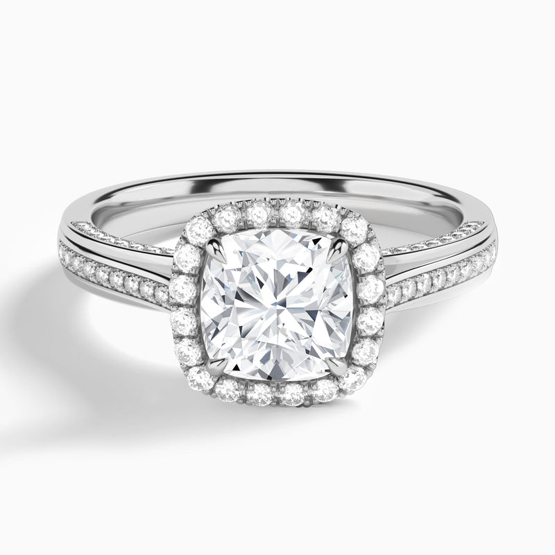 Cushion Luxe Pavé Halo Lab Grown Diamond Engagement Ring In Platinum - Lucenjuri