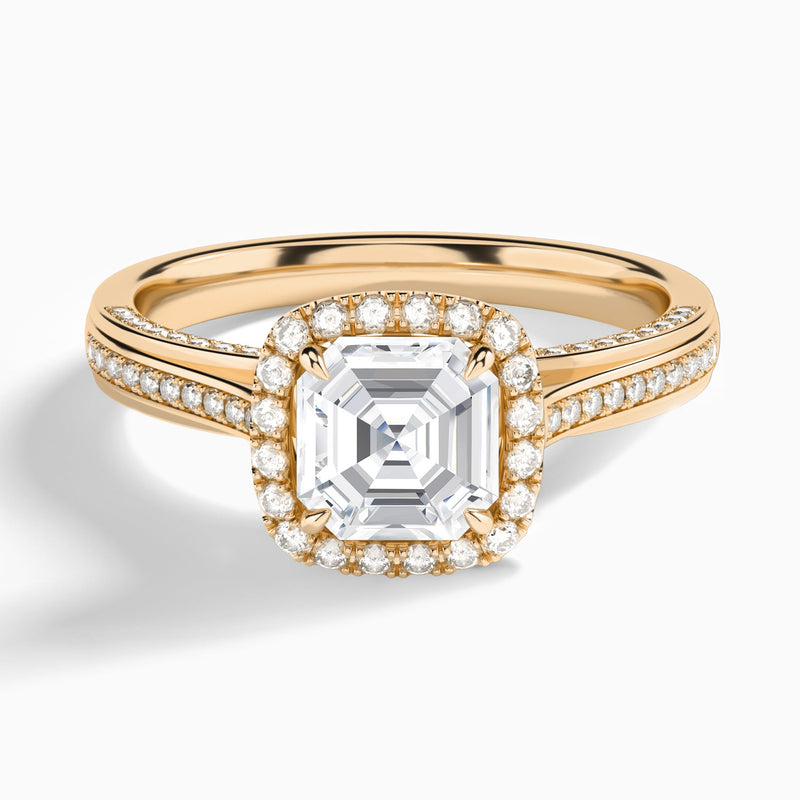 Asscher Luxe Pavé Halo Lab Grown Diamond Engagement Ring In 14K Rose Gold - Lucenjuri