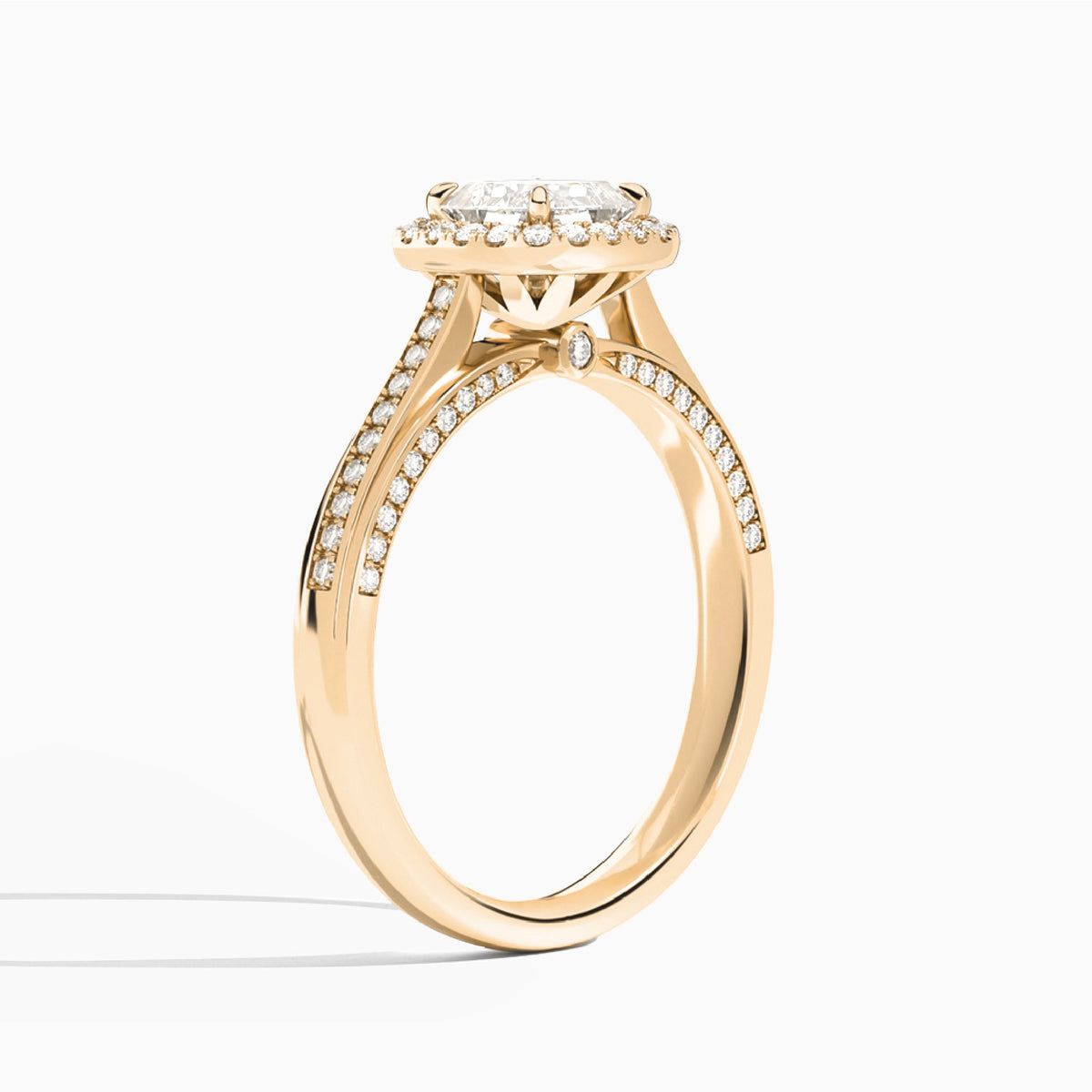 Asscher Luxe Pavé Halo Lab Grown Diamond Engagement Ring In 14K Rose Gold, Angle View