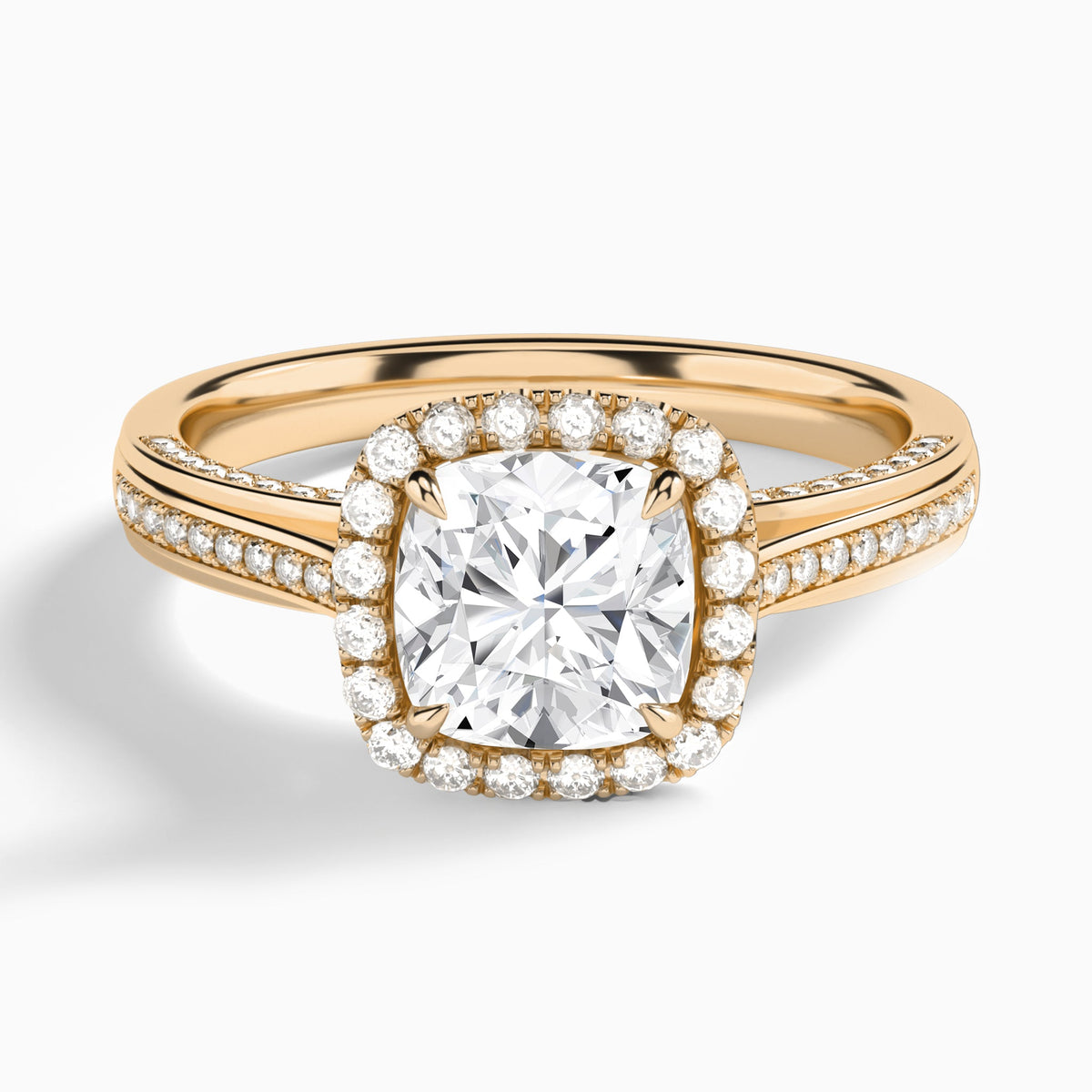 Cushion Luxe Pavé Halo Lab Grown Diamond Engagement Ring In 14K Rose Gold - Lucenjuri