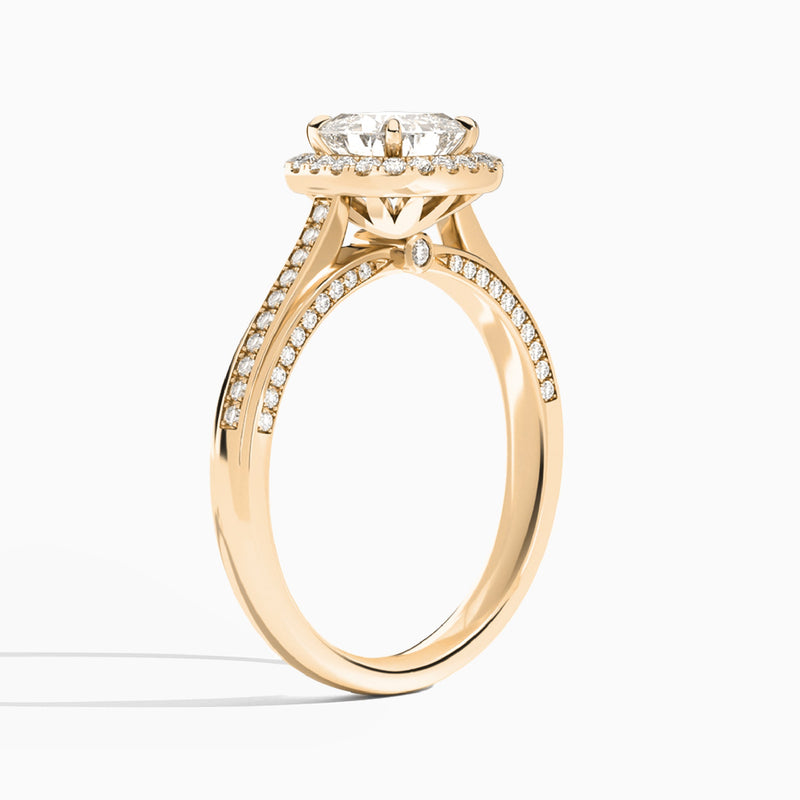 Cushion Luxe Pavé Halo Lab Grown Diamond Engagement Ring In 14K Rose Gold, Angle View