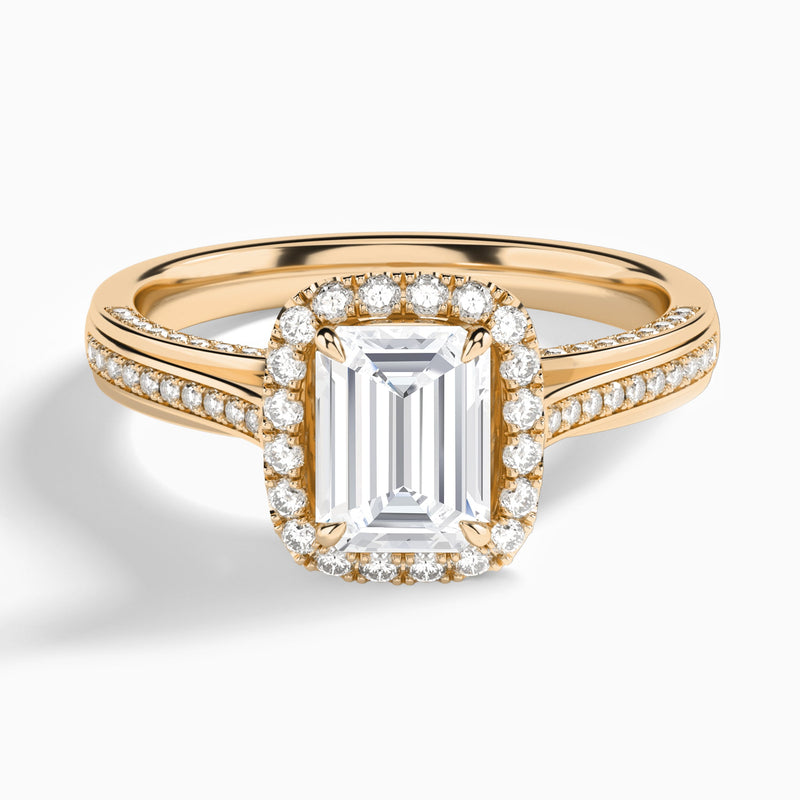 Emerald Luxe Pavé Halo Lab Grown Diamond Engagement Ring In 14K Rose Gold - Lucenjuri