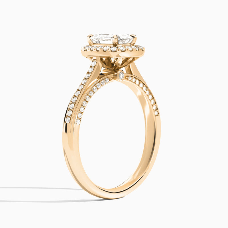 Emerald Luxe Pavé Halo Lab Grown Diamond Engagement Ring In 14K Rose Gold, Angle View