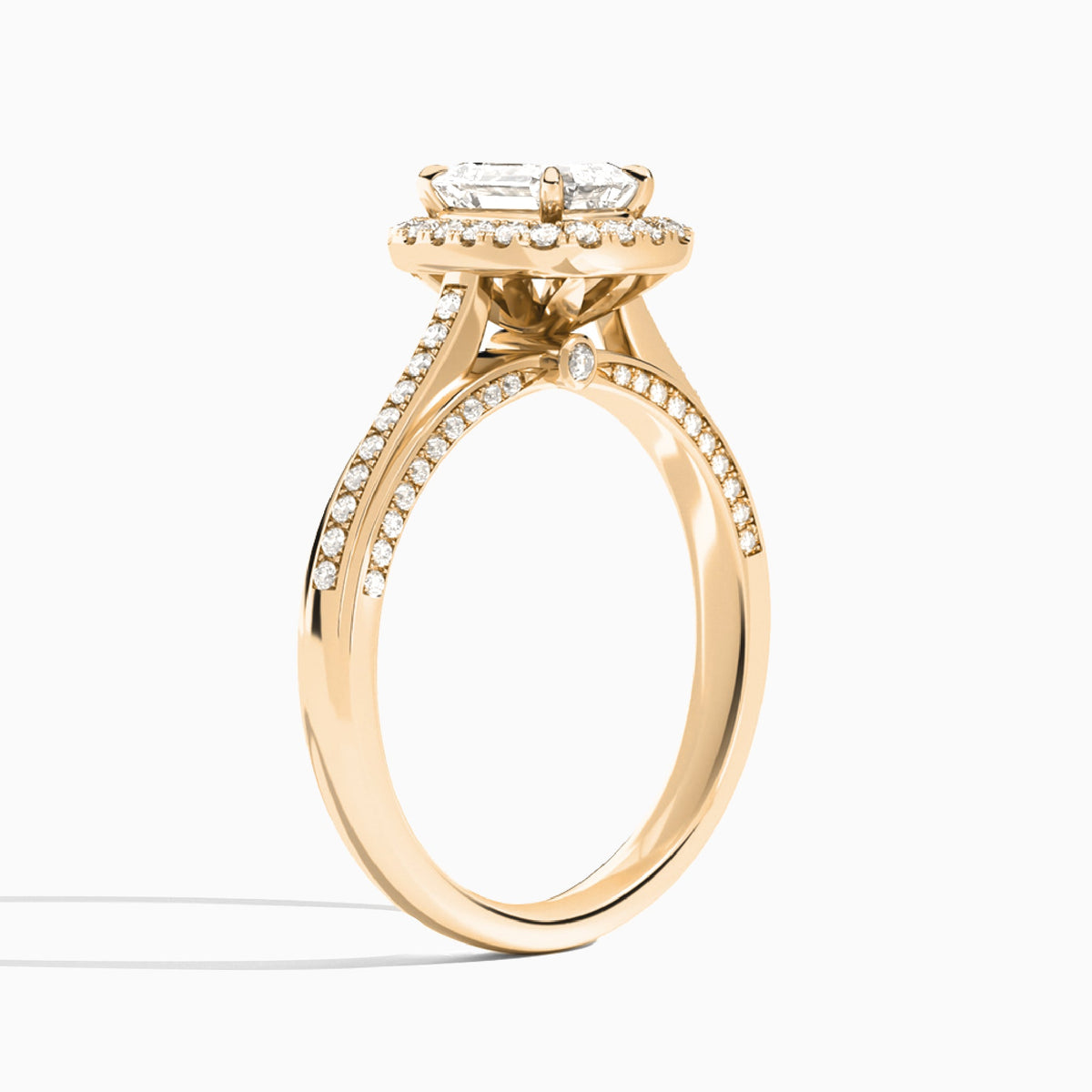 Emerald Luxe Pavé Halo Lab Grown Diamond Engagement Ring In 14K Rose Gold, Angle View