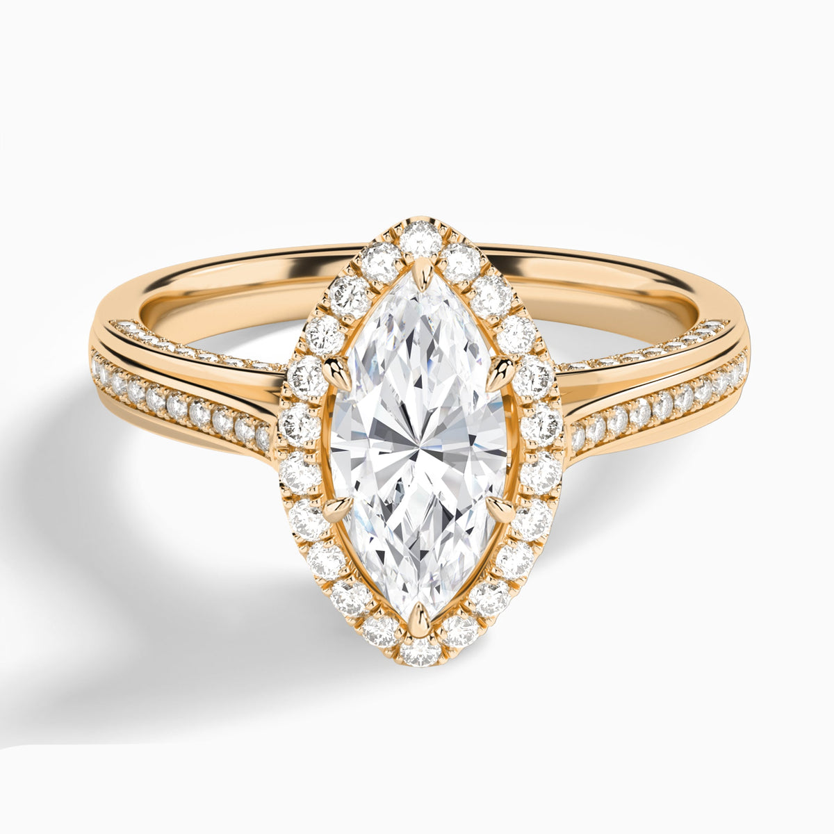 Marquise Luxe Pavé Halo Lab Grown Diamond Engagement Ring In 14K Rose Gold - Lucenjuri