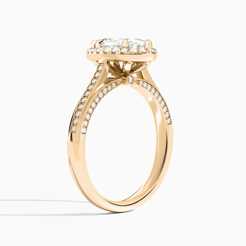 Marquise Luxe Pavé Halo Lab Grown Diamond Engagement Ring In 14K Rose Gold, Angle View
