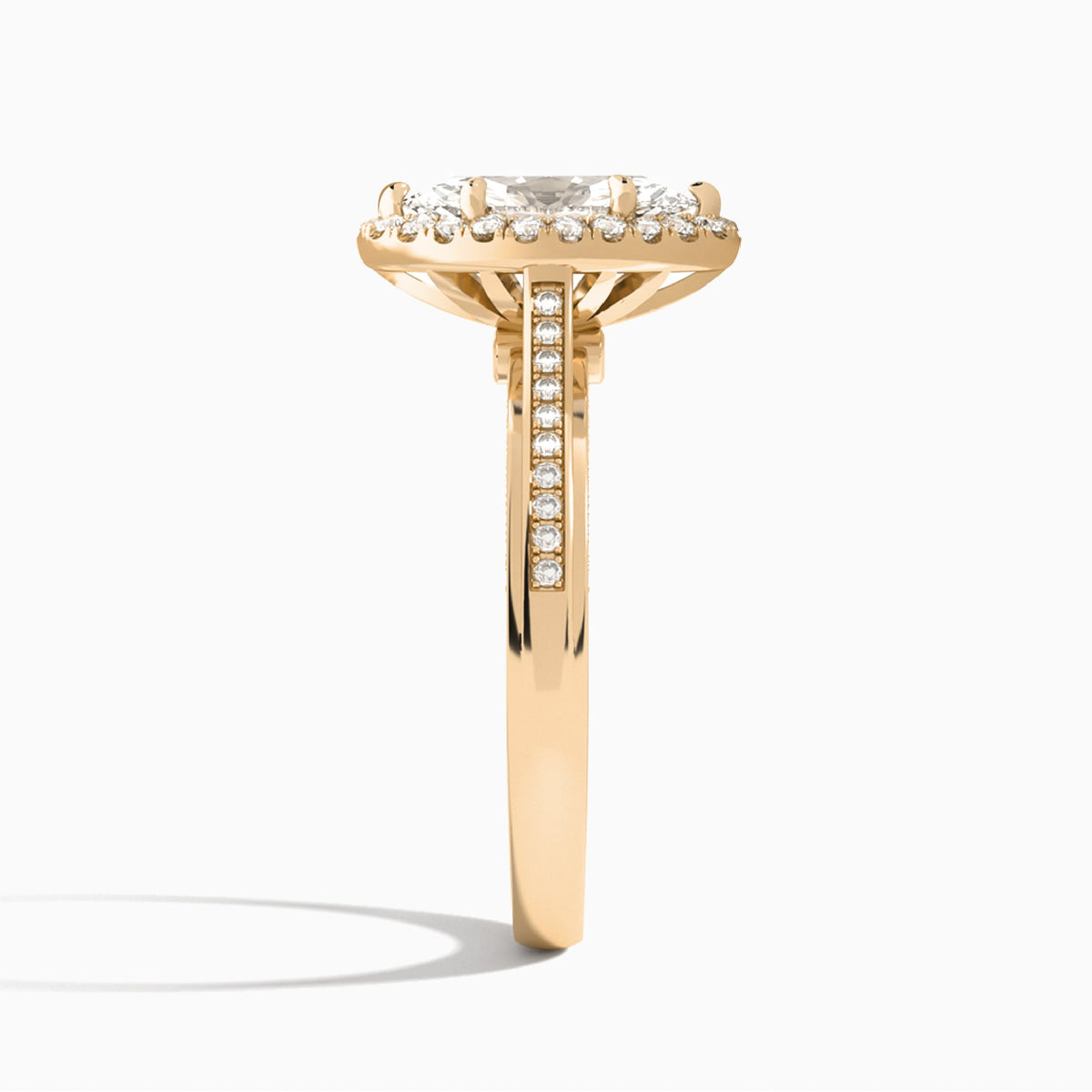 Marquise Luxe Pavé Halo Lab Grown Diamond Engagement Ring In 14K Rose Gold, Side View
