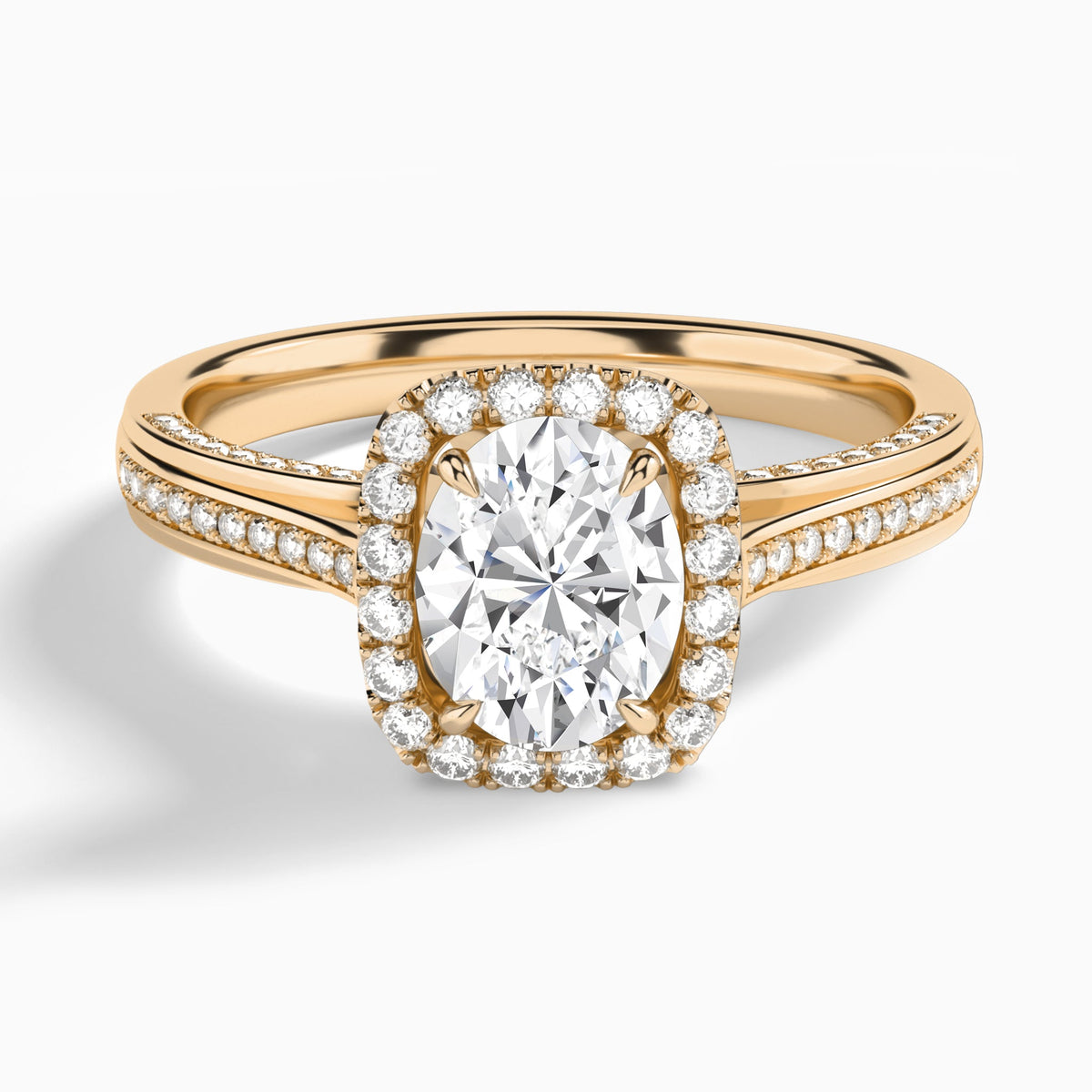 Oval Luxe Pavé Halo Lab Grown Diamond Engagement Ring In 14K Rose Gold - Lucenjuri
