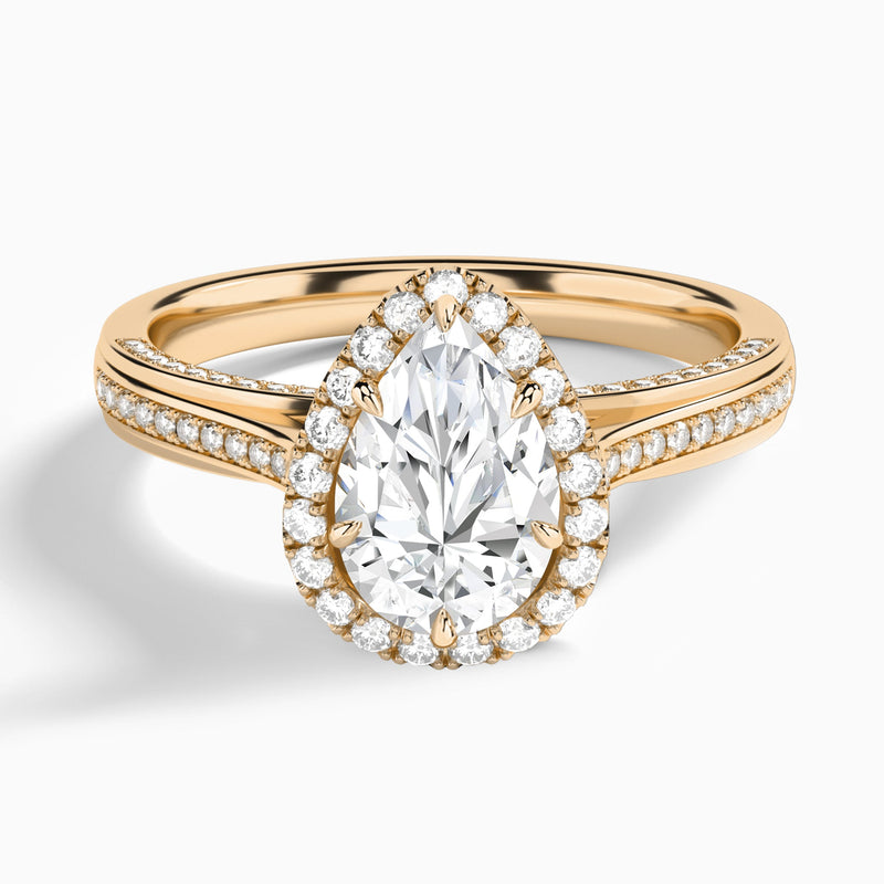 Pear Luxe Pavé Halo Lab Grown Diamond Engagement Ring In 14K Rose Gold - Lucenjuri