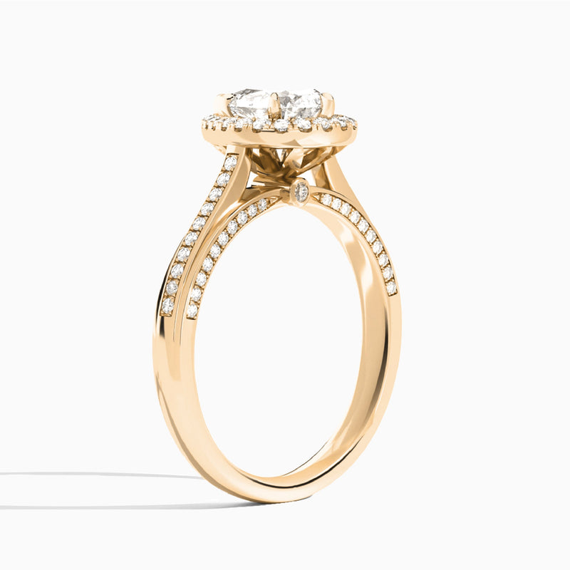 Pear Luxe Pavé Halo Lab Grown Diamond Engagement Ring In 14K Rose Gold, Angle View