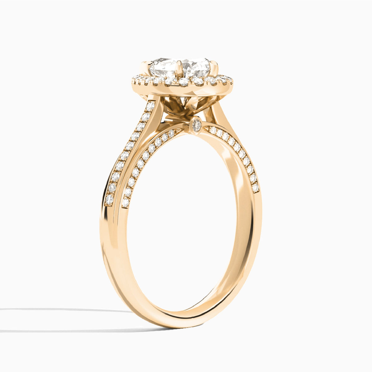 Pear Luxe Pavé Halo Lab Grown Diamond Engagement Ring In 14K Rose Gold, Angle View