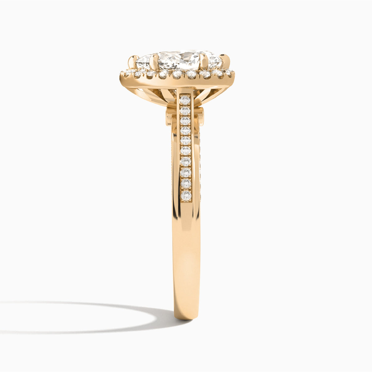 Pear Luxe Pavé Halo Lab Grown Diamond Engagement Ring In 14K Rose Gold, Side View