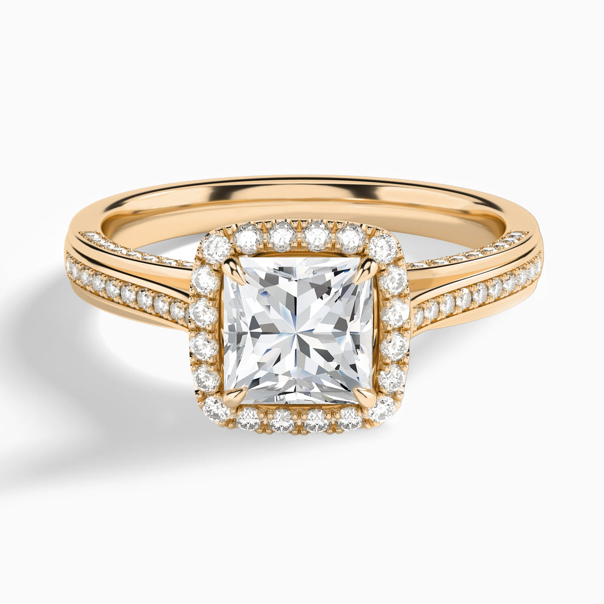 Princess Luxe Pavé Halo Lab Grown Diamond Engagement Ring In 14K Rose Gold - Lucenjuri