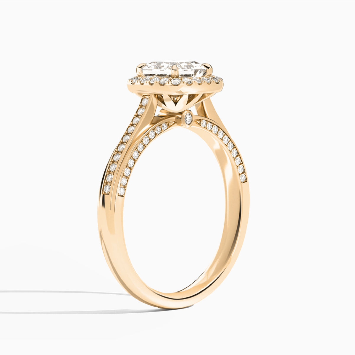 Princess Luxe Pavé Halo Lab Grown Diamond Engagement Ring In 14K Rose Gold, Angle View