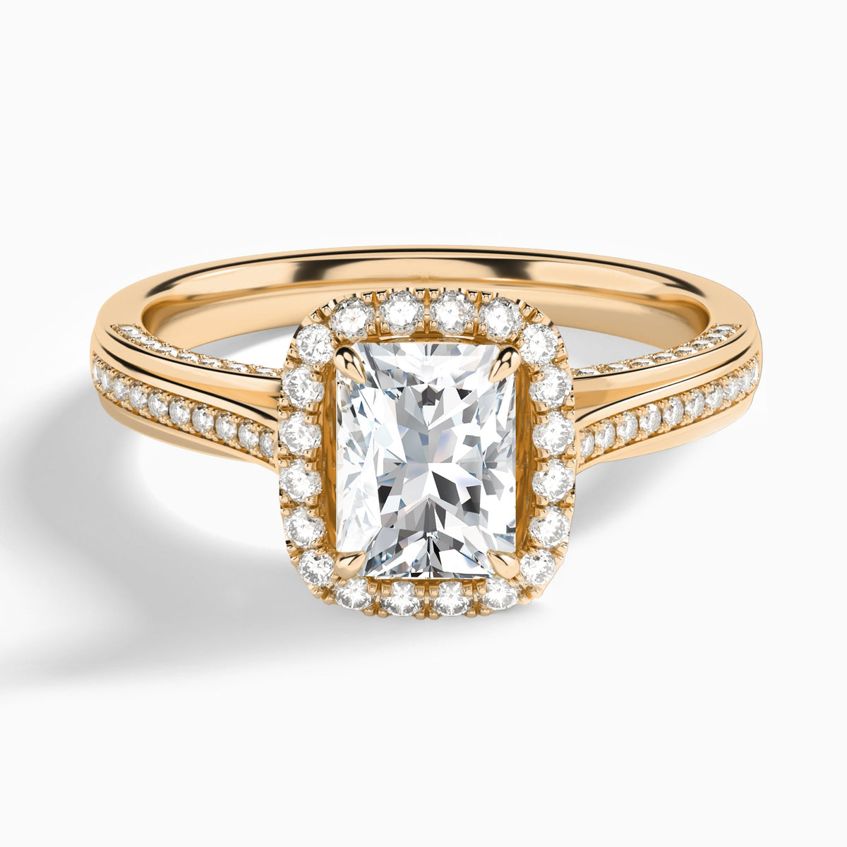Radiant Luxe Pavé Halo Lab Grown Diamond Engagement Ring In 14K Rose Gold - Lucenjuri