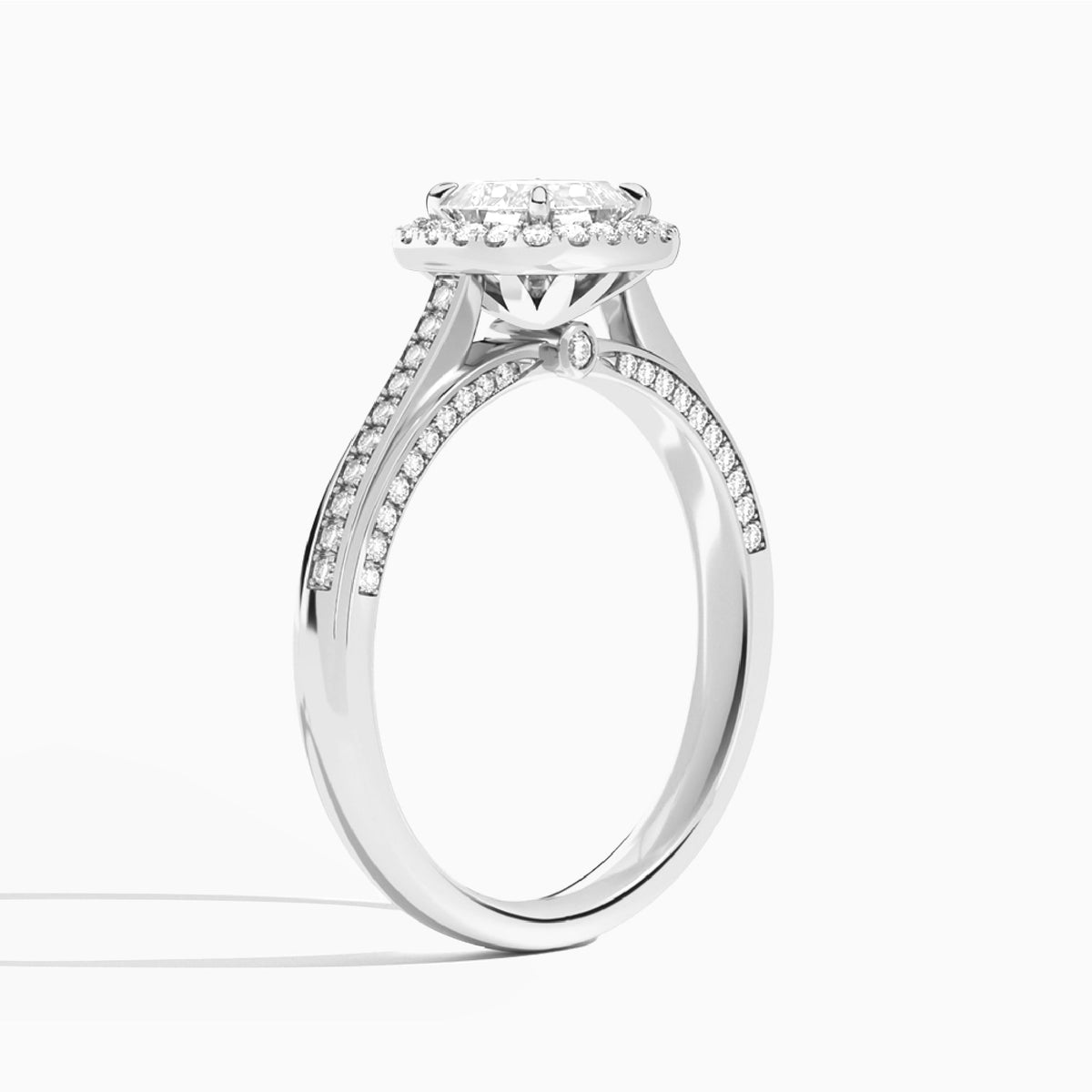 Asscher Luxe Pavé Halo Lab Diamond Engagement Ring In 14K White Gold, Angle View