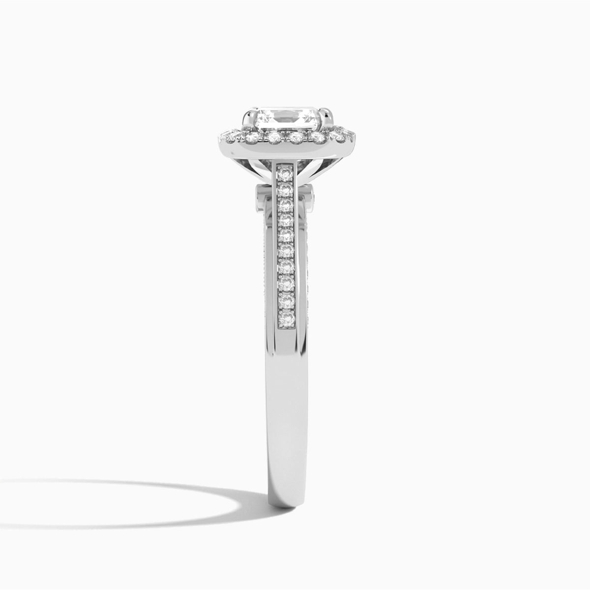 Asscher Luxe Pavé Halo Lab Diamond Engagement Ring In 14K White Gold, Side View