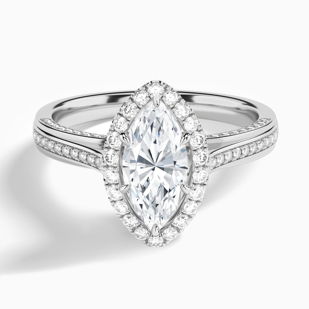 Marquise Luxe Pavé Halo Lab Diamond Engagement Ring In 18K White Gold - Lucenjuri