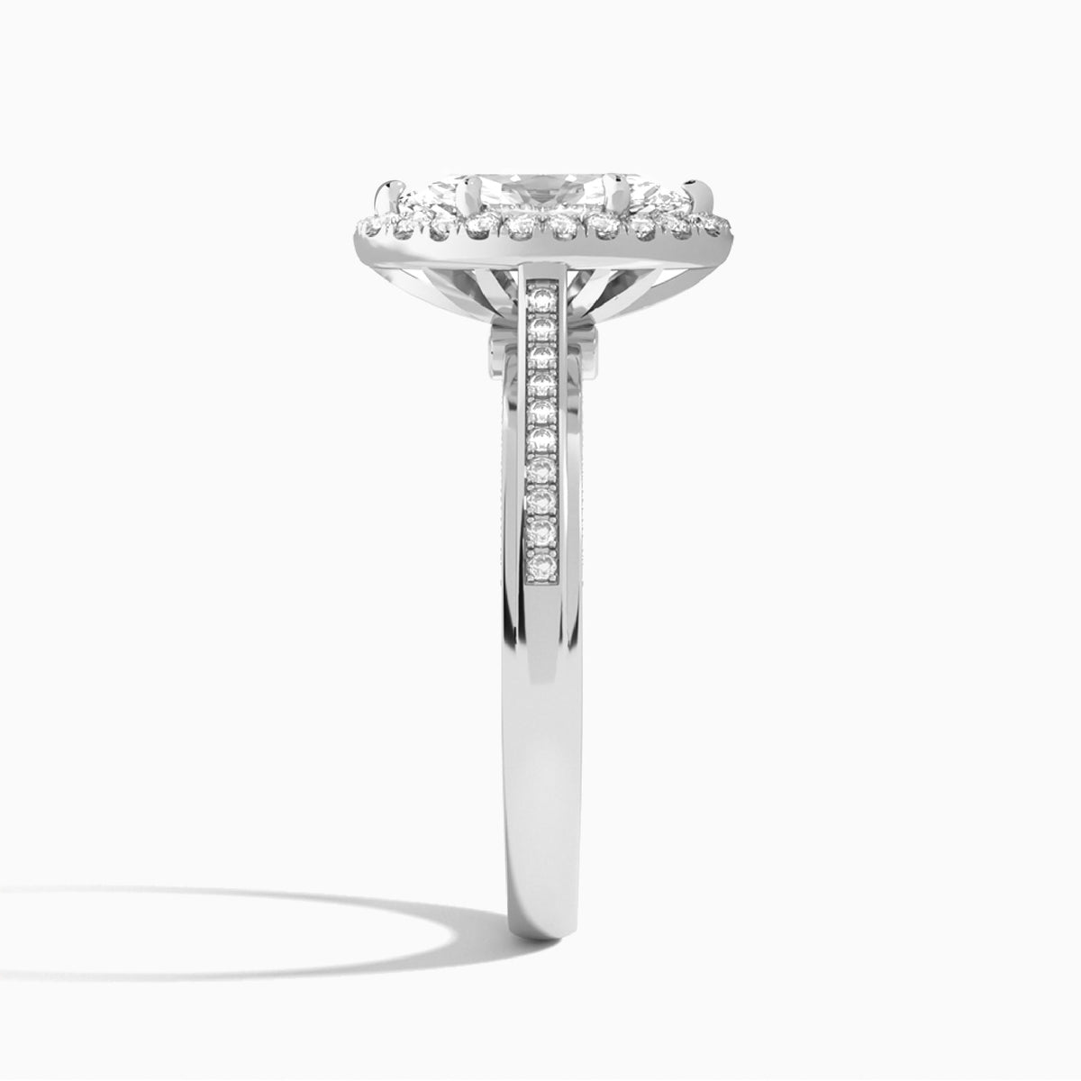 Marquise Luxe Pavé Halo Lab Diamond Engagement Ring In 18K White Gold, Side View