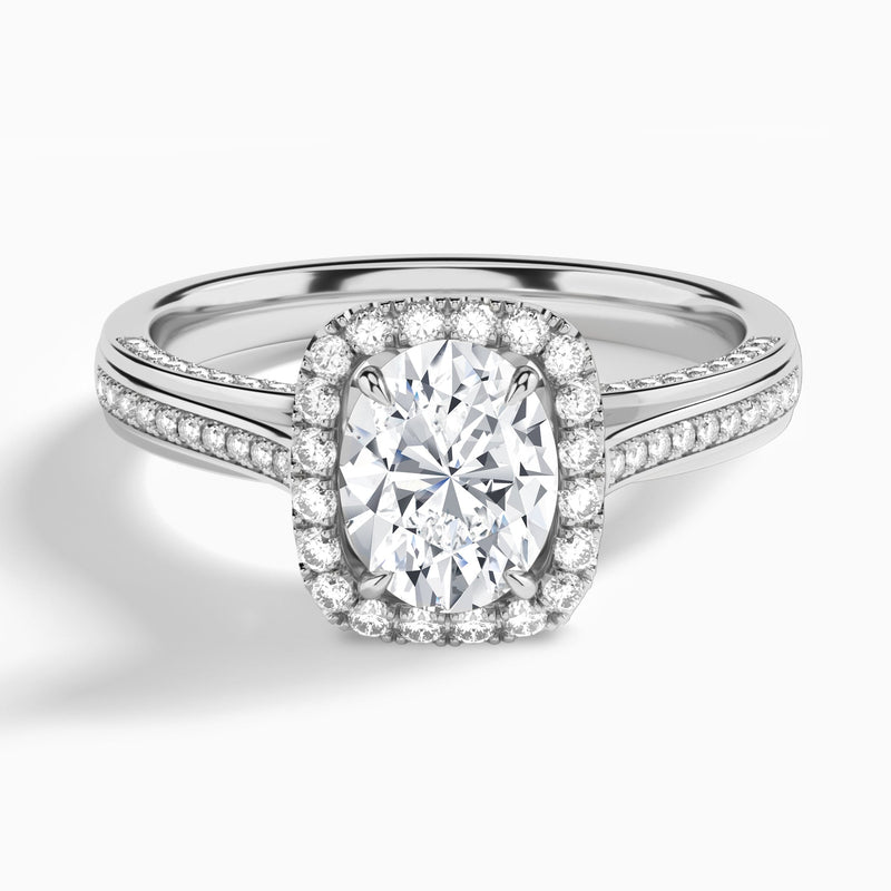 Oval Luxe Pavé Halo Lab Diamond Engagement Ring In 14K White Gold - Lucenjuri