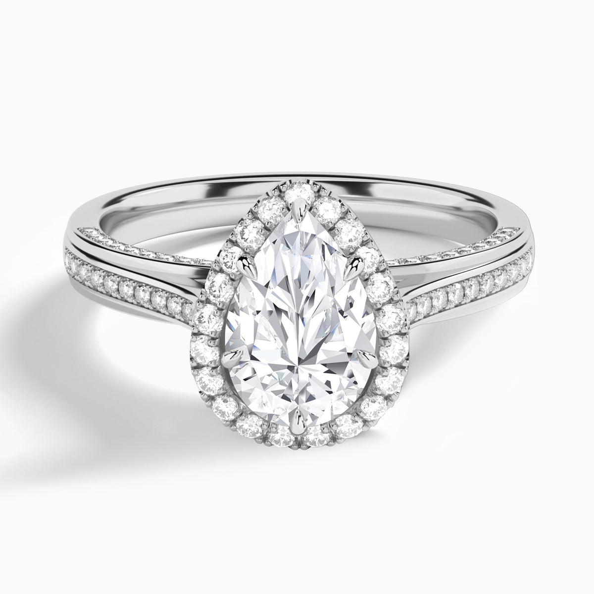 Pear Luxe Pavé Halo Lab Diamond Engagement Ring In 14K White Gold - Lucenjuri