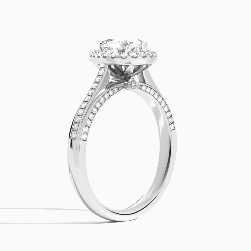 Pear Luxe Pavé Halo Lab Diamond Engagement Ring In 18K White Gold, Angle View