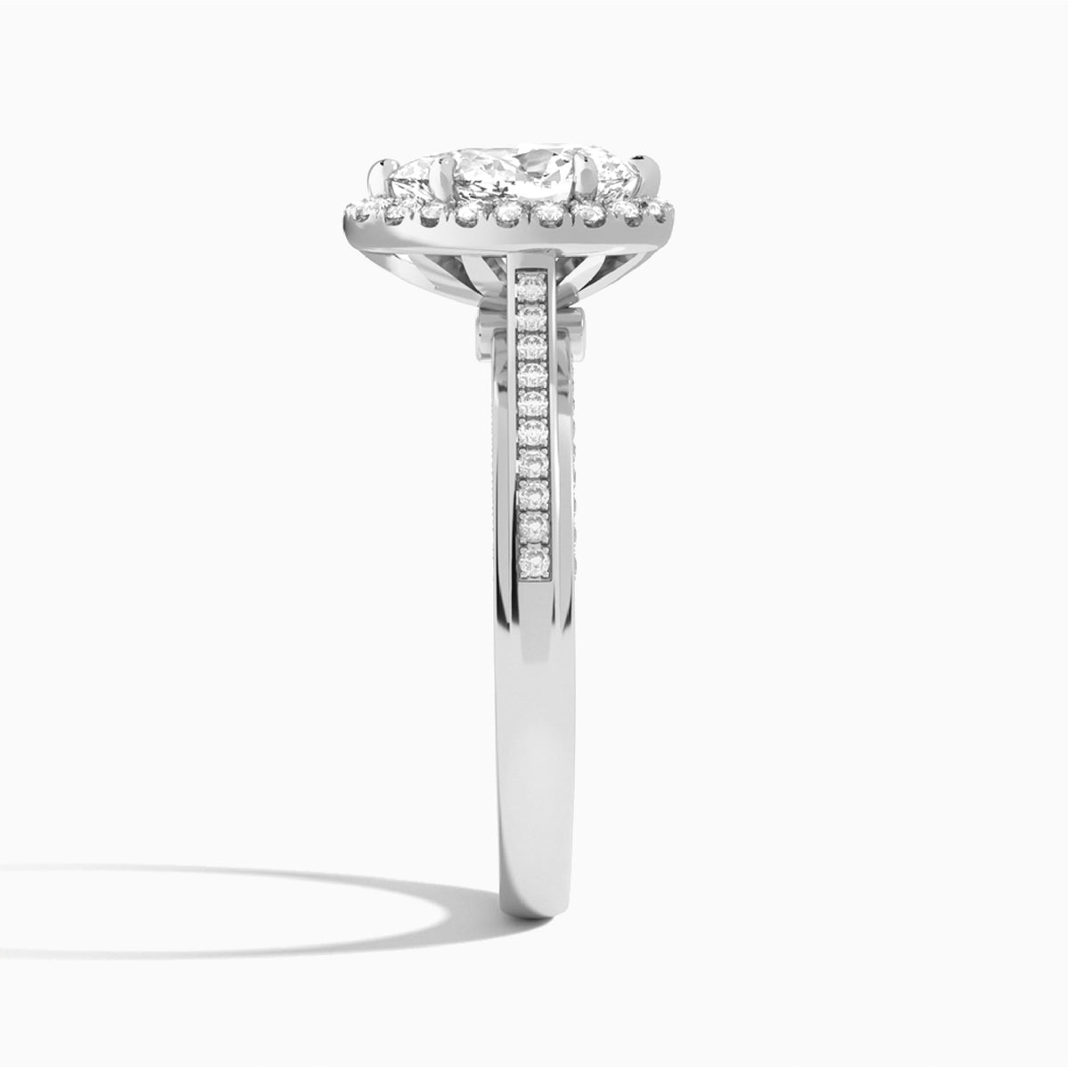 Pear Luxe Pavé Halo Lab Diamond Engagement Ring In 14K White Gold, Side View