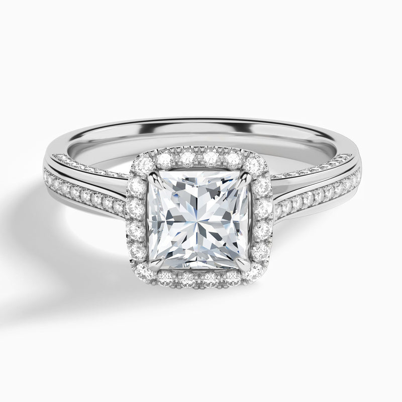 Princess Luxe Pavé Halo Lab Diamond Engagement Ring In 14K White Gold - Lucenjuri
