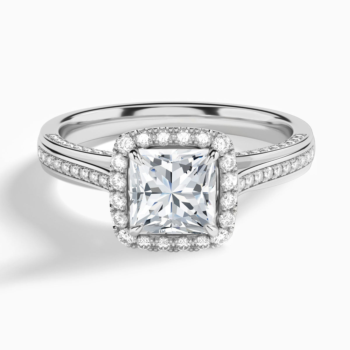 Princess Luxe Pavé Halo Lab Diamond Engagement Ring In 14K White Gold - Lucenjuri