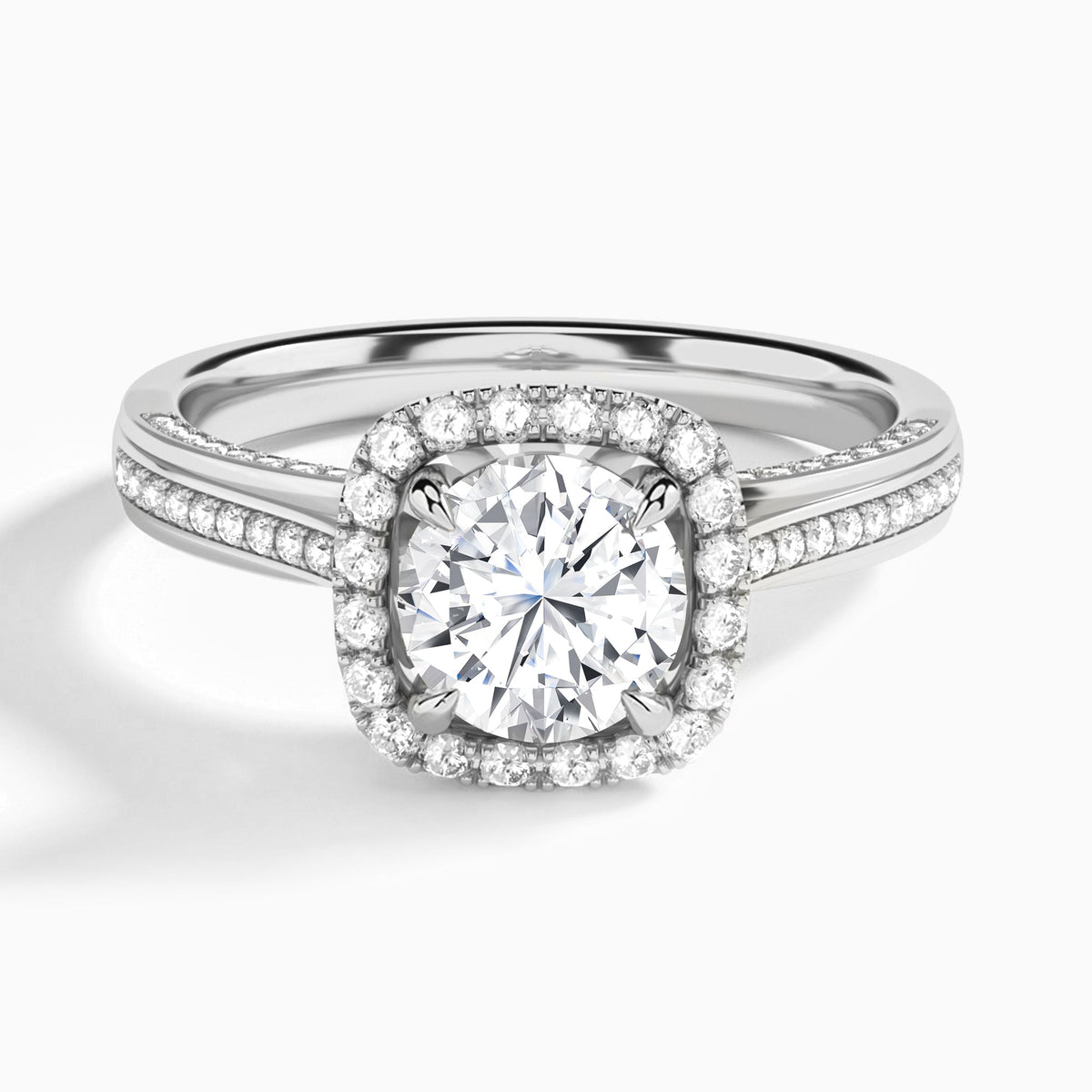 Round Luxe Pavé Halo Lab Diamond Engagement Ring In 18K White Gold - Lucenjuri