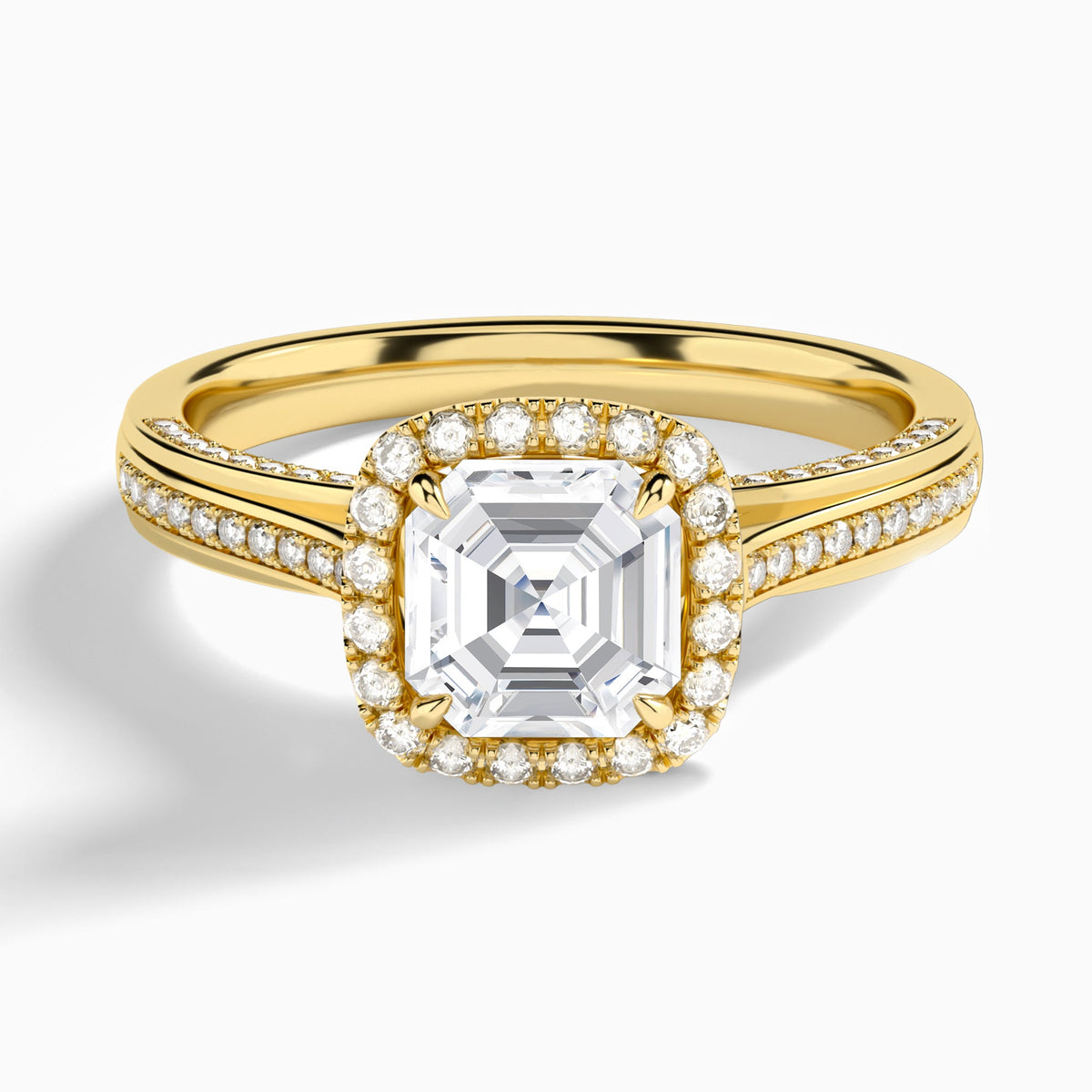 Asscher Luxe Pavé Halo Lab Diamond Engagement Ring In 18K Yellow Gold - Lucenjuri