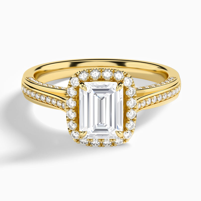 Emerald Luxe Pavé Halo Lab Diamond Engagement Ring In 18K Yellow Gold - Lucenjuri