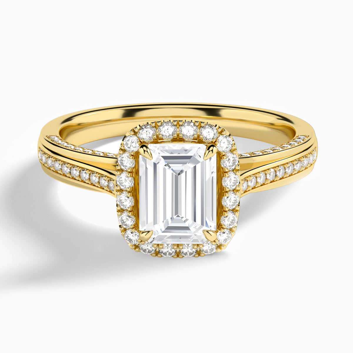 Emerald Luxe Pavé Halo Lab Diamond Engagement Ring In 18K Yellow Gold - Lucenjuri