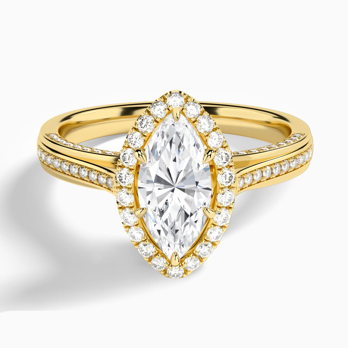 Marquise Luxe Pavé Halo Lab Diamond Engagement Ring In 18K Yellow Gold - Lucenjuri