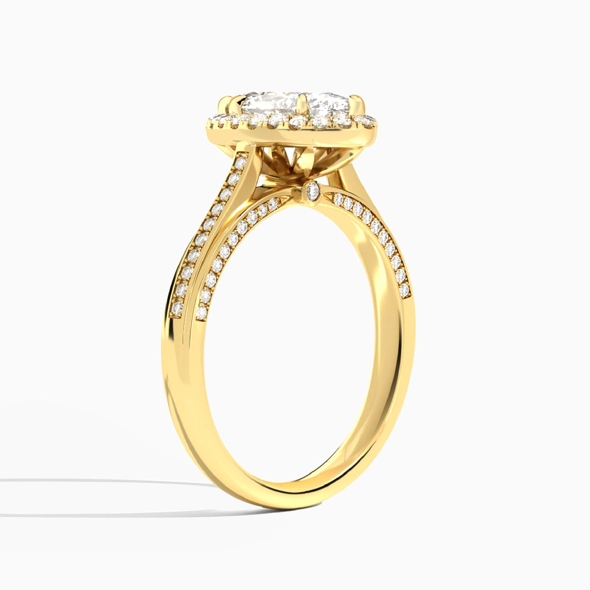 Marquise Luxe Pavé Halo Lab Diamond Engagement Ring In 18K Yellow Gold, Angle View