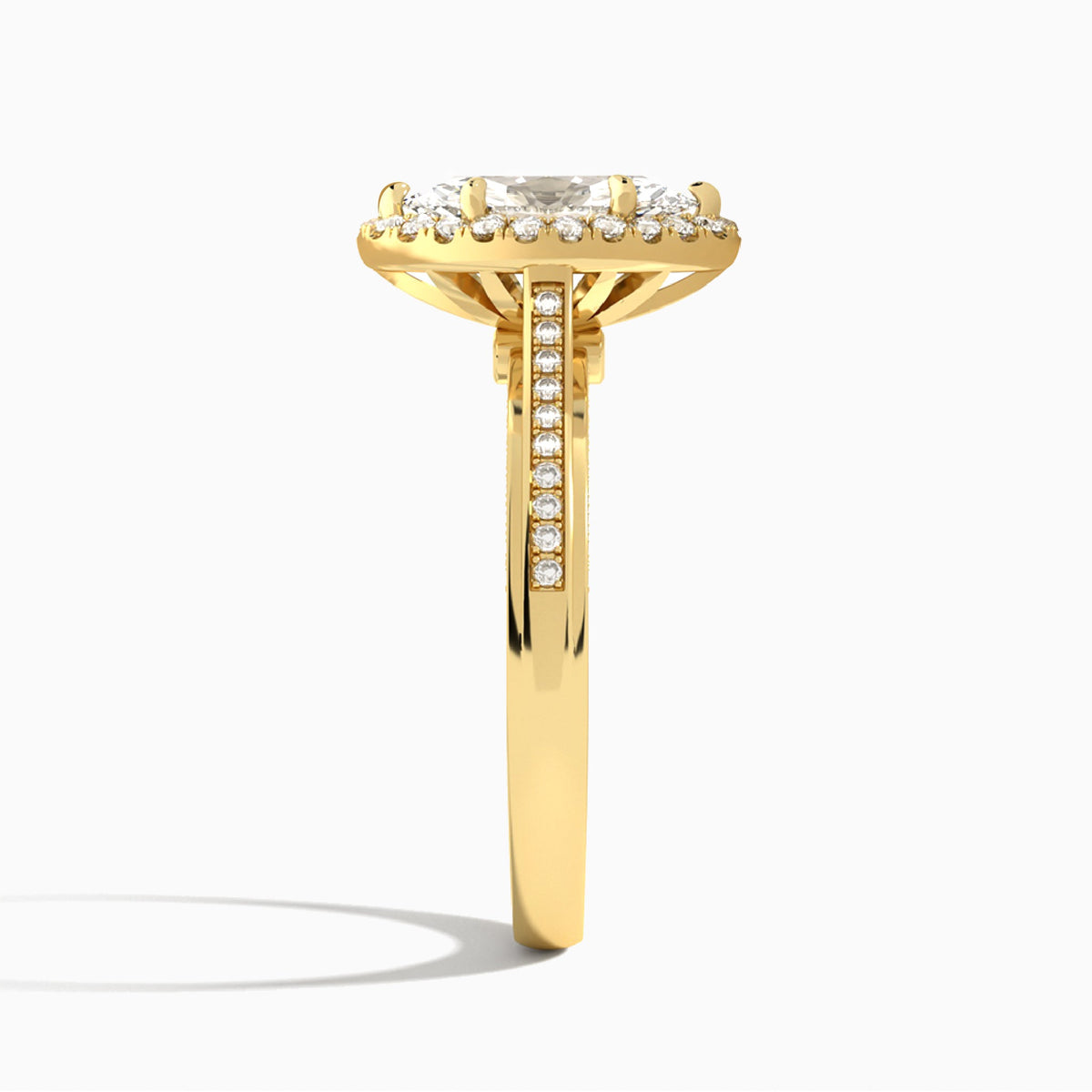 Marquise Luxe Pavé Halo Lab Diamond Engagement Ring In 18K Yellow Gold, Side View