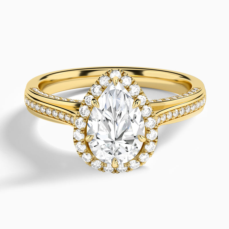 Pear Luxe Pavé Halo Lab Diamond Engagement Ring In 14K Yellow Gold - Lucenjuri