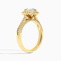 Round Luxe Pavé Halo Lab Diamond Engagement Ring In 14K Yellow Gold, Angle View