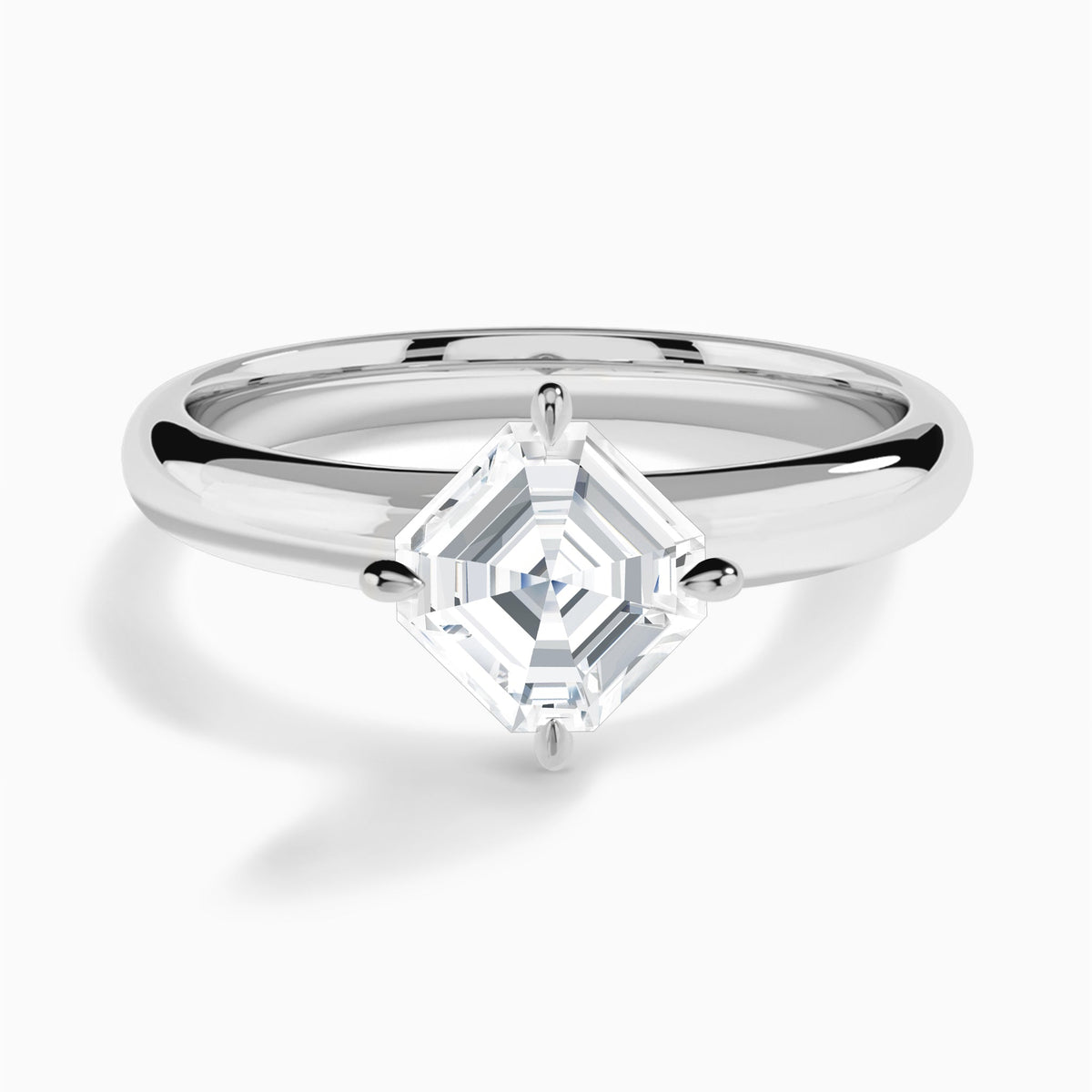 Asscher Solitaire Lab Grown Diamond Engagement Ring In 14K White Gold - Lucenjuri