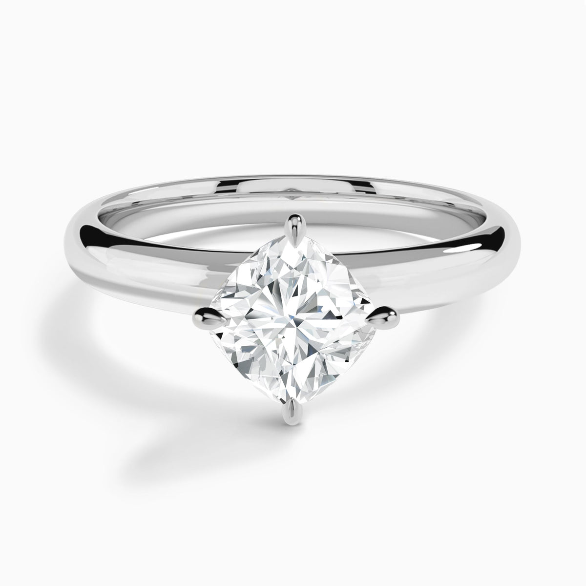 Cushion Solitaire Lab Grown Diamond Engagement Ring In 14K White Gold - Lucenjuri