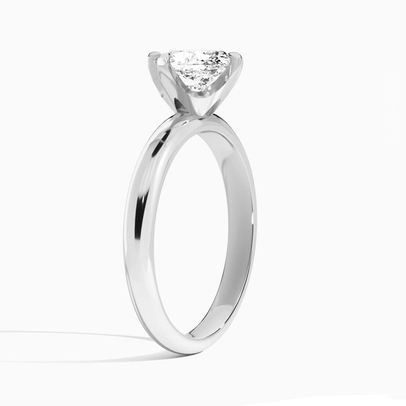 Oval Solitaire Lab Grown Diamond Engagement Ring In 18K White Gold, Angle View