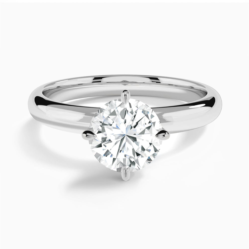 Round Solitaire Lab Grown Diamond Engagement Ring In 14K White Gold - Lucenjuri
